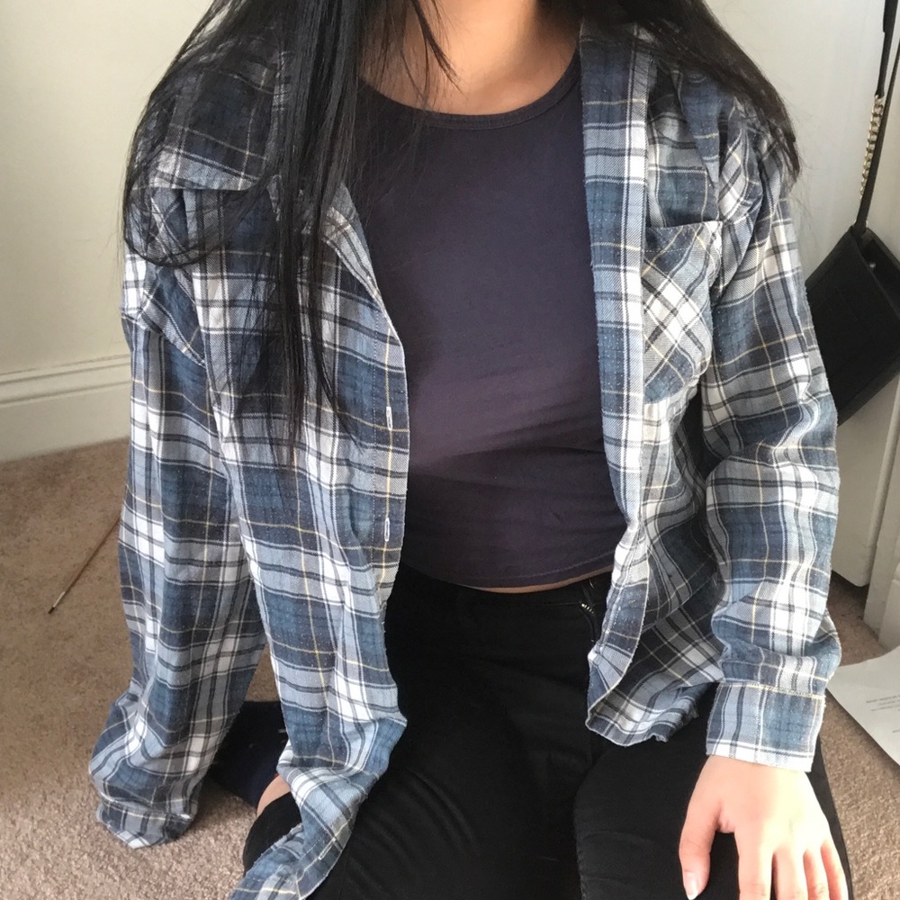 Brandy melville Plaid blue and white flannel shirt